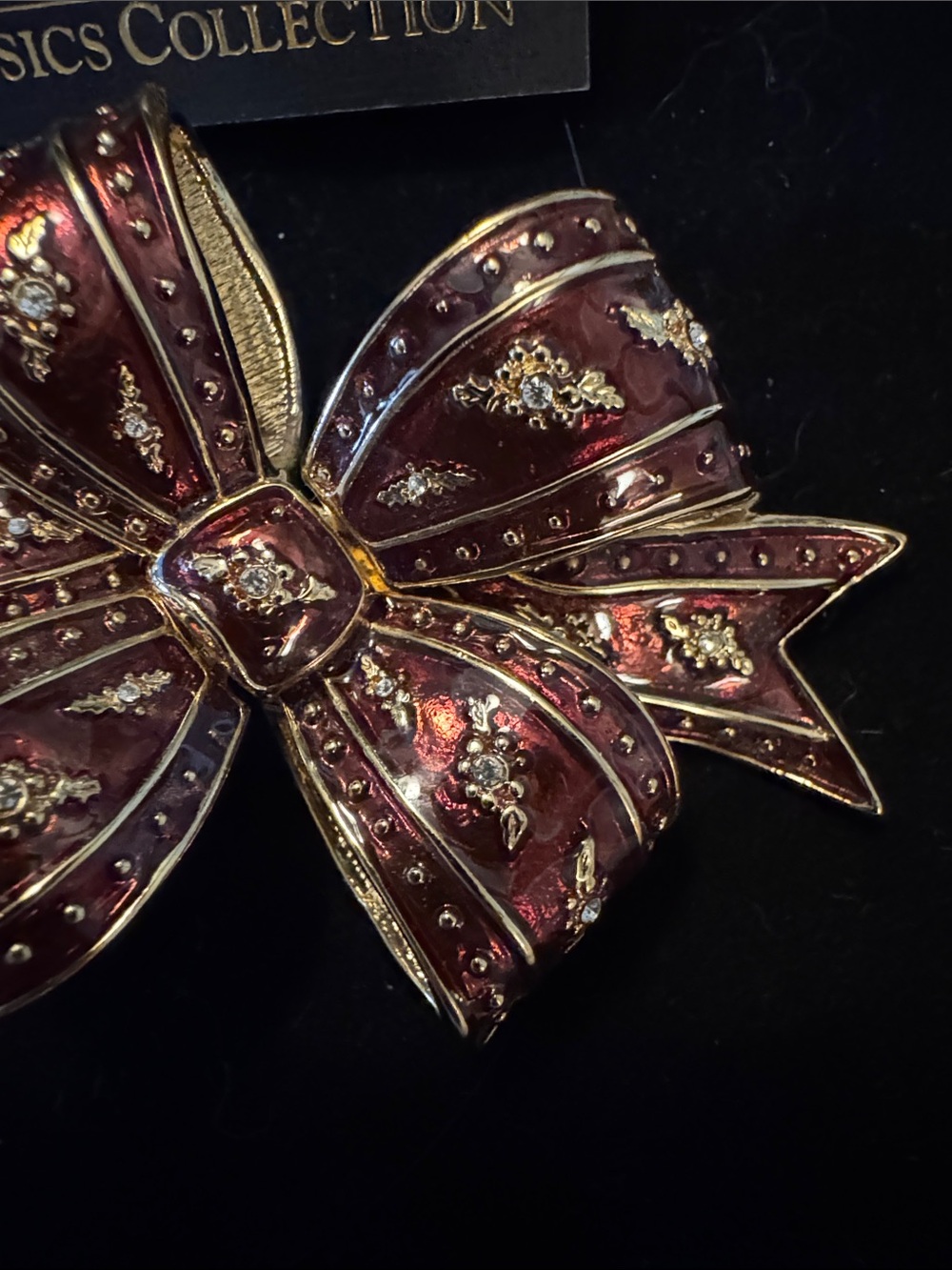 Joan Rivers Burgundy and Gold Bow Brooch - Picture 4 of 5
